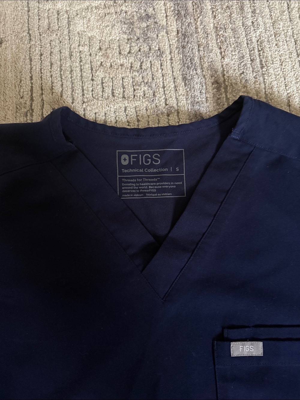 Figs Women’s Navy Scrub Top and Jogger Pants with Cream Drawstrings - Technical - Picture 7 of 16